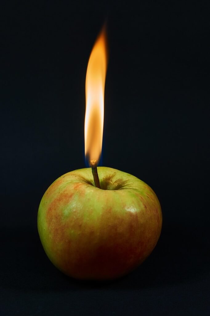 apple, burn, apple brand, flames, schnapps, apple of discord, candlelight
